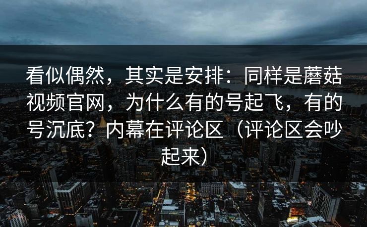 看似偶然，其实是安排：同样是蘑菇视频官网，为什么有的号起飞，有的号沉底？内幕在评论区（评论区会吵起来）