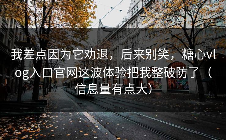 我差点因为它劝退，后来别笑，糖心vlog入口官网这波体验把我整破防了（信息量有点大）